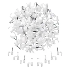 コードとめ具 壁 7mm 100個 ホワイトプラスチック ケーブルステップル LANケーブル用 釘止めタイプ 配線固定用
