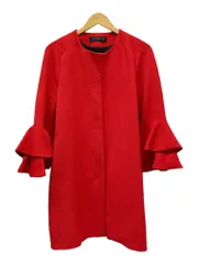 ZARAWOMAN (ザラウーマン) フリルスリーブコート ノーカラー七分袖 L レッド アイボリー レディース/036