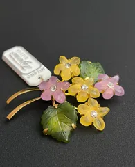 ヴィンテージ 1950～1980s頃 Viganò MILANO BIJOUXルーサイトフラワー ブーケ ブローチ イエロー＆ピンクルークリスタル