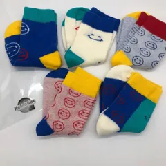 靴下　5足　セット　キッズ　ソックス　にこちゃん柄　可愛い　男の子　Lサイズ　5歳〜8歳　くつ下　青　赤　白　デザイン