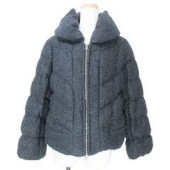 エポカ EPOCA THE SHOP ツイード ダウンジャケット ラメ ショート丈 ジップアップ ウール混 M 紺 ネイビー IBO53 Xのサムネイル