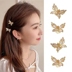 【新着商品】小さい clip hair ヘアくりっぷ 可愛い クリップ クリップ かみどめ ヘアアクセサリー (ゴールド へあくりっぷ 髪留め 小さめ バンスクリップ 4個入) ミニ ヘアクリップ ALLMIRA