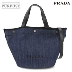 未使用 展示品 プラダ PRADA 2way トート ショルダー バッグ デニム レザー ブルー ブラック 1BG244 Small Tote Bag 90288928