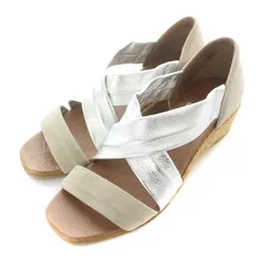 B&Y ユナイテッドアローズ BEAUTY&YOUTH ビューティー&ユース gaimo エラスティックエスパドリーユサンダル スクエアトゥ ウェッジソール フェイクスエード フェイクレザー 35 22cm シルバー グレージュ /BB