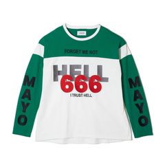 MAYO HELL & HEAVEN EMBROIDERY FOOTBALL LONG SLEEVE TEE - GREEN フットボールTシャツ ロンT グリーン ホワイト