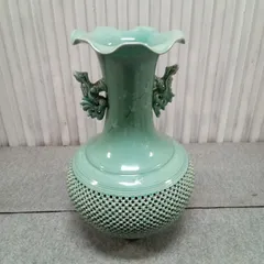 ◯  花瓶 青磁 大型 華道 茶道 工芸品 焼物 骨董 置物 A