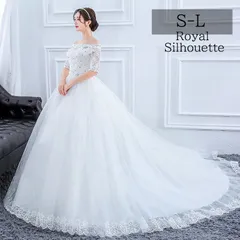 ウェディングドレス 白 紐タイプ ホワイト 結婚式 オフショルダー パーティー ロングドレス S M L 花嫁 披露宴 Aライン 袖あり 透け感 石 レース 謝恩会 前撮り