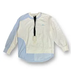 定価53900円 新品 Feng Chen Wang LAYERED STRIPE SWEATER シャツ 切替 ドッキング 再構築 スウェット  フェンチェンワン ホワイト S FMS15SS04 60575A7のサムネイル