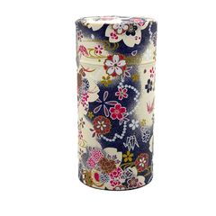 野口熊太郎茶園 茶筒 茶缶 大容量 200g 和紙貼 中蓋付 花鼓 紺 日本製