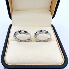 G046 ピアス　フープ　サファイア　ホワイトゴールド　K18WG　高級　ギフト