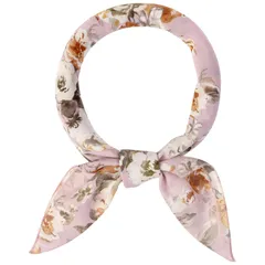 Allegra K シフォンスカーフ ネッカチーフ 70×70cm 花柄 スクエアハンカチ レディース ダスティピンク-1 70x70cm