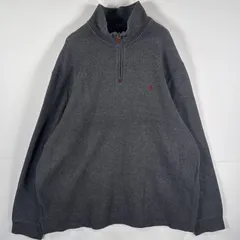 古着 ポロ・ラルフローレン POLO RALPH LAUREN コットンニット ハーフジップ ワンポイントロゴ刺繍 ビッグサイズ XXL  グレー メンズ