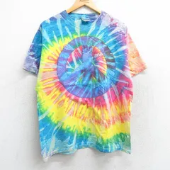 L/古着 ヘインズ 半袖 ビンテージ Tシャツ メンズ 00s ピースマーク コットン クルーネック 黄他 イエロー タイダイ 25may14 中古