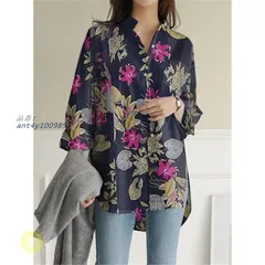 シャツ ブラウス レディース トップス チュニック 長袖 リネン プルオーバー 夏 体型カバー コットン ゆったり 花柄 大きいサイズ 40代 50代 ant4y100989