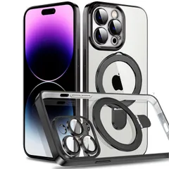 【迅速発送】MuZiF iPhone 15 Pro 用 ケース MagSafe対応 リング付き クリア メッキ加工 カバー 車載ホルダー対応 多機能 レンズ保護 薄型軽量 耐衝撃構造 透明柔らかいTPU アイフォン15 Pro 用 磁気カバー クリアケース（i