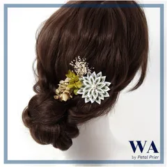 髪飾り 髪飾りセット 成人式 振袖 結婚式 ブライダル ヘッドドレス 卒業式 七五三 前撮り 緑 グリーン 白 ホワイト つまみ細工 あじさい カスミソウ ドライフラワー K-169