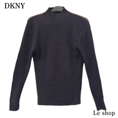 DKNY ダナキャランニューヨーク 長袖ニット リブ Sサイズ 綿100% ブラック レディース 中古
