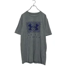 UNDER ARMOUR 半袖 プリントTシャツ M グレー ネイビー アンダーアーマー クルーネック 斜線ロゴ 古着卸 アメリカ仕入 a604-6794