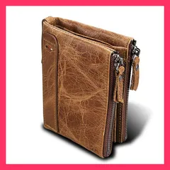 ★売れ筋★ 送料無料 高級本革 二つ折り 財布 メンズ レザー 本革 小銭入れ 男性用 カードポケット ジッパー チェーン付き 収納 便利