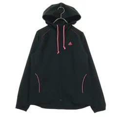 美品 adidas アディダス ロゴ刺繍 長袖 ウインドブレーカー M ブラック フーディー レディース 古着