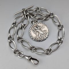 1900年頃 英国アンティーク 純銀製アルバートチェーン 49g 純銀スワローフォブ 1900年頃 英国アンティーク 純銀製アルバートチェーン 52g 純銀