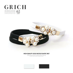 Growing Rich　[アクセサリー ベルト]華やかパールビジューシャーリング細ベルト　再入荷!!