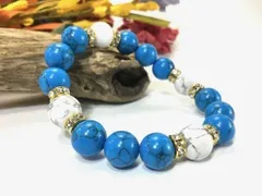 パワーストーン ブレスレット ターコイズ ハウライト 12mm （ゴールド）メンズ・レディース　男性・女性　数珠ブレス　開運  [1]