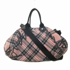 ヴィヴィアンウエストウッド Vivienne Westwood ミニボストン ハンドバッグ ショルダー付 オーブロゴ チェック ウール×レザー ピンク IBO65 0204のサムネイル