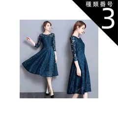 種類3：レッド/XL ドレス ワンピース  パーティードレス  レースワンピース  ラウンドネック 膝下丈 ミモレ丈 七分袖 半袖   Aライン ベルト ハイウエスト 透け感 シースルー かわいい 大人可愛い きれいめ 上品 おしゃれ フェミニン  キュート 