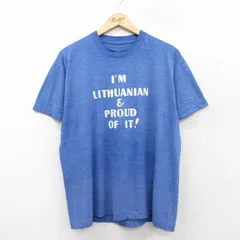L/古着 半袖 ビンテージ Tシャツ メンズ 80s メッセージ クルーネック 青 ブルー 霜降り 25aug19 中古
