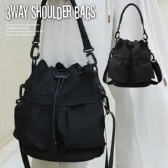 巾着バッグ ドローストリングバッグ ショルダーバッグ バケットバッグ 2way 肩掛け 手提げ ショルダー 軽量 ナイロン レディース メンズ 7986821 (ブラック)