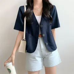 ジャケット レディース 春夏 綿麻風 テーラードジャケット 半袖 トップス 大きいサイズ ゆったり 体型カバー 半袖ジャケット 冷房対策 カーディガン 薄手 通勤 羽織り シンプル お洒落 カジュアル フォーマル swd01