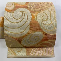 名古屋帯 優品 関西仕立て 渦巻き ベージュ 正絹 【中古】