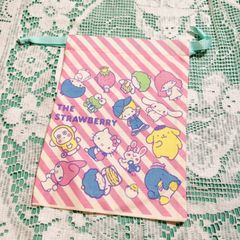 サンリオいちご新聞　付録 キキララ　タキシードサム キティ　いちごの王様　ポムポムプリン　けろけろけろっぴ　ハンギョドン　ポチャッコ　バッドばつ丸　たぁ坊　巾着袋