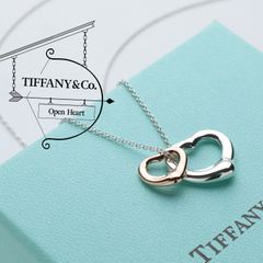 極美品 TIFFANY&Co. ティファニー オープンハート ダブル ネックレス スターリング シルバー 925 K18 AU 750 ローズゴールド