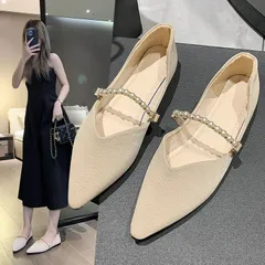 ポインテッドストラップパンプス トゥパンプス フラットパンプス ぺたんこ バブーシュ カワイイ パール パンプス バレエシューズ 痛くない 歩きやすい 走れる ローヒール カジュアルシューズ フラットシューズ ぺたんこ靴 通勤 春 夏 秋wangjun06