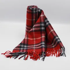 良品 バーバリー レッド チェック カシミア100％ メンズ/レディースマフラー KTR 2000000 NSK