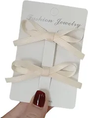 【在庫処分】Fesanla リボン ヘアアクセ 小さめ 蝶結びミニ ヘアクリップ 2個セット 髪飾り 髪留め 可愛い ヘアアクセサリー 女の子 誕生日 成人式 結婚式 (ホワイト)