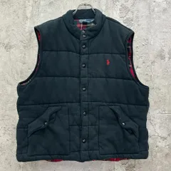 ポロラルフローレン　刺繍　ポニー　裏地　中綿　ベスト　古着　ブラック　黒　XXL