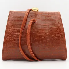  良品 フルラ ブラウン ゴールド金具 クロコ型押し ショルダーバッグ レディース 2000000 NSK INH
