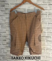 【夏の快適スタイル】タケオキクチ × 空調服 コラボ｜コットンチェック ショートパンツ（ベージュチェック）Mサイズ