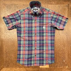 never trust マドラスチェック・半袖BDシャツ　Navy　　モッズ　昭和　レトロ　ボタンダウン