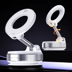 C520 X68 Vacuum Suction MagSafe対応 手動 吸盤 真空吸着式 車載ホルダースマホスタンド 360°回転 折りたたみ式 マグネット ホルダー 角度調整可能 iPhone スマホホルダー ウォールスタンド キッチン (ホワイト) 0