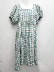 ◇ Elcamino<!-利用不可文字-!>エルカミーノ チェック柄 半袖 膝丈 ワンピース ベージュ ブルー ブラウン系 レディース P  【1406180047702】