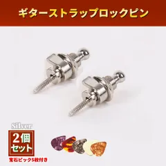 ギターストラップロックピン 2個 ギターピック5枚セット エレキ アコギ ベース ベルト 紐 固定 落下防止 エンドピン 弾き語りのサムネイル