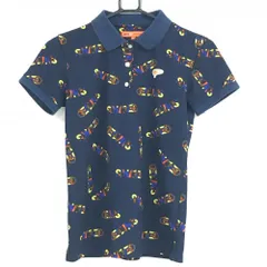 ビームスゴルフ 半袖ポロシャツ ネイビー×マルチカラー 英字総柄 ロゴワッペン  レディース M ゴルフウェア BEAMS GOLF