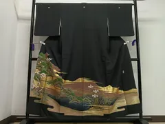 平和屋着物■豪華黒留袖　駒刺繍　衣の年輪　枝松文　金彩　正絹　逸品　CAAW2241ua