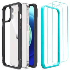 【新着商品】ブラックフレーム 強化ガラスフィルム 背面透明 5.4インチ フィルム2枚付属 ケース 用 mini 12 iPhone ESR