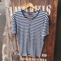 【BLUE BLUE】ブルーブルー  ハリウッドランチマーケット ハリラン 聖林公司 リブ ヘンリーネック インディゴ ボーダー Tシャツ  2 (M)