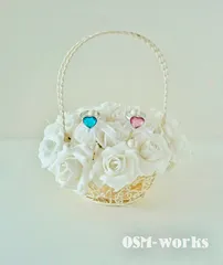 リングピロー　-ワイヤーバスケット-持ち手付き(ホワイト)